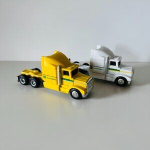 John Deere 1:64 Scale Die Cast Semi Truck Toys Set of Two White Yellow Cabs Only